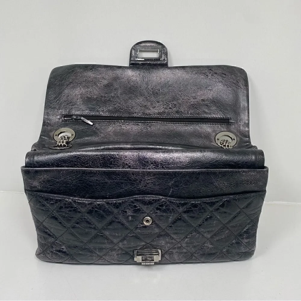 Chanel reissue 2.55 Flag Bag Quilted Glazed Calf Skin Silver Jumbo